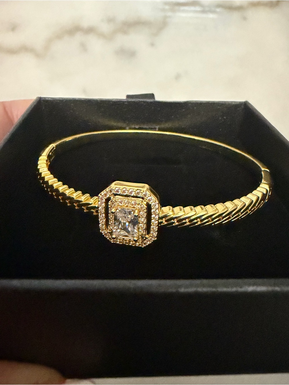 Gold-Tone Crystal Halo Bangle Bracelet - Women Jewelry